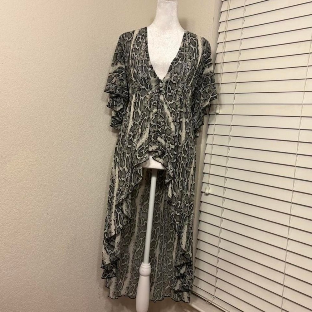sheer flowing snakeskin high low duster coverup indie boho crochet lace size M